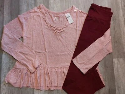 Nuevo con etiquetas Conjunto Justice Girls Dobladillo Peplum Con cordones Top/Leggings Sólidos Talla 14 (R) Foto 1 de 3