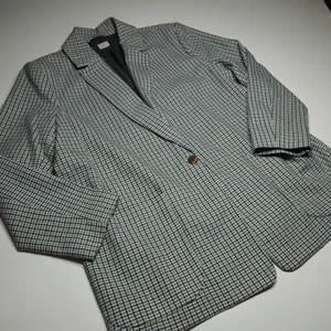 A New Day Jacket Size 1X** Gray Black Blue Square Plaid Design Essentials Career - Picture 1 of 14