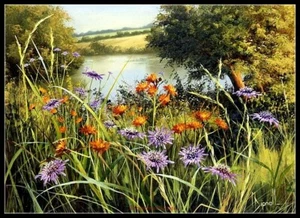 Meadow Flowers - DIY Chart Counted Cross Stitch Patterns Needlework DMC Color   - Picture 1 of 2