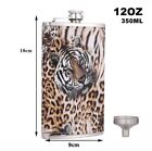 BIUBIUTUA Tiger Leather Stainless Steel Hip Flask With Funnel GREAT GIFT 12oz