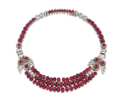 Oval and Circular Cabochon Rubies With Circular & Single-Cut CZ Choker Necklace - Image 1 of 4
