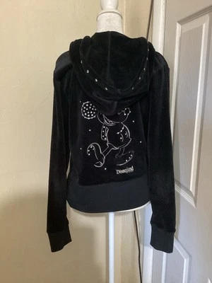 Disney Parks Jacket M Black Velour Full Zip Hooded Mickey Mouse Rhinestones - Image 1 of 4