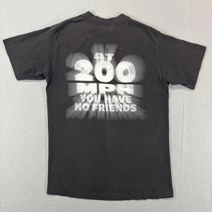 T-shirt vintage senza paura anni 90 nera sbiadita grande punto singolo corsa 200 MPH - Foto 1 di 11