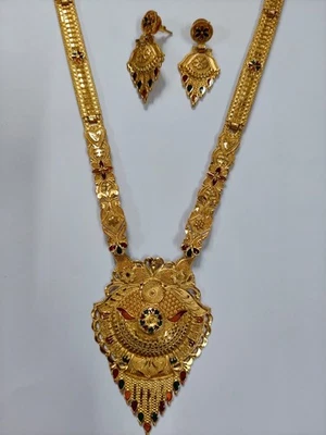 Gold Tone Indian Necklace With Earring Neck Jewelry Fashion Ethnic Traditional Foto 1 de 4