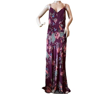 Maxi Vestido Estilo Maurices Y2K Corte Sesgado Floral Borgoña Talla M Tirantes Cuello en V - Imagen 1 de 24