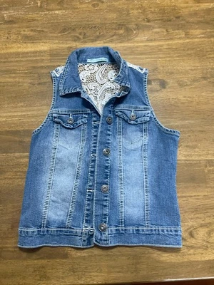Chaqueta Maurices, Para Mujer Talla Pequeña, Chaleco Abotonado Jean Encaje Espalda Blanca Foto 1 de 4