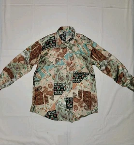 Zara Patch & Paisley Floral Print Satin Button Up Blouse Size Medium Colorful - Picture 1 of 21
