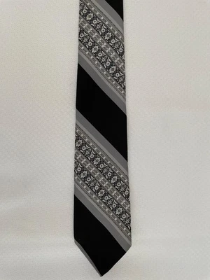 Corbata Jacques Pierre Personalizada Corbata Ajustada Rayas Floral Negra Gris De Colección Foto 1 de 3