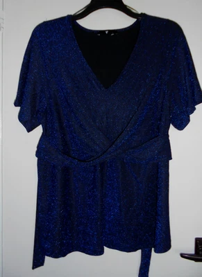 VERY -  BLUE GLITTERY  LONG LENGTH PARTY  TOP PLUS SIZE 20 - Image 1 of 4
