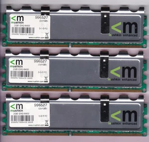 Kit de memoria RAM 3 GB 3x1 GB MUSHKIN MEJORADO DDR2-800 996527 EM2-6400 PC2-6400 DIMM - Imagen 1 de 2