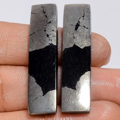43 Ct. Natural Radiant Shape Apache Gold Pyrite Cabochon Gemstone Pair 38X8X2 mm - Image 1 of 2