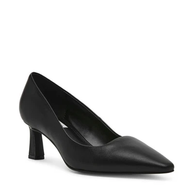 Steve Madden Womens Black Leather Pointed Toe Kitten Heel Pumps 9 - Image 1 of 4