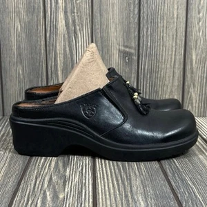 Ariat Mendocino Black Leather Tassel Slip On Mules Clogs Shoes Women 7.5 Comfort - Picture 1 of 10