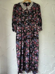 Archie Brown And Son Size M/L Vintage Dress Lace Collar Midi - Picture 1 of 8