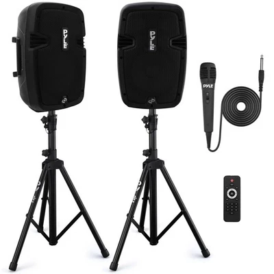 Pyle Powered PA Speaker System Active & Passive Bluetooth Loudspeakers Kit with. - Image 1 of 4