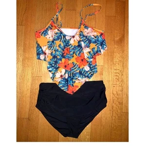 Blumen Rüschen Einteiler Badeanzug High Waist Unterteil Damen - Bild 1 von 8