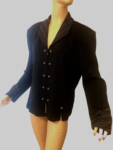 ST JOHN EVENING BLACK SANTANA KNIT BLAZER JACKET SHINY PAILLETTES ZIP FRONT 14 - Picture 1 of 10