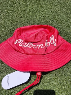 Malbon Golf Bucket Hat Red | Embroidered Script Logo | Adjustable Strap | New