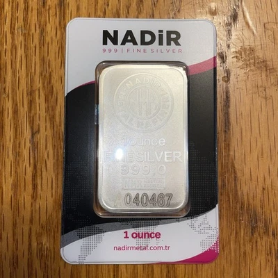 Barra de plata fina Nadir Mint Istanbul ensayo sellado 1 Troy OZ .999 Foto 1 de 2