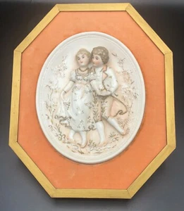 Vintage Dresden like Porcelain Wall Plaque of Young Couple - Picture 1 of 10