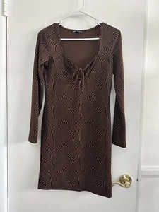 Zara Bodycon Dress Womens Medium Brown Black Animal Print Long Sleeve Party - Picture 1 of 7