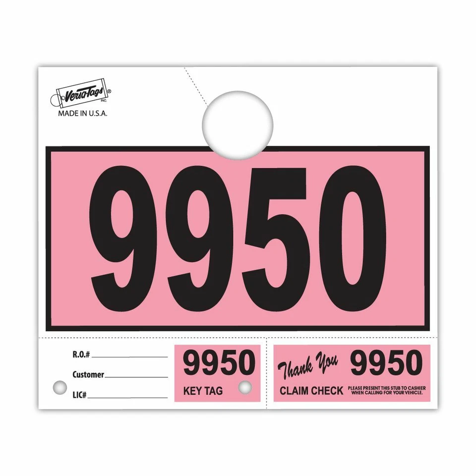 1000 Car Dealer Service Hang Tags Mechanic Repair Shop 3 Piece System - Pink - Image 1 of 1