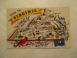 Virginia Greetings from Map VA Postcard - Picture 1 of 2