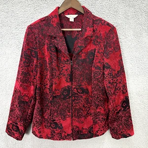 Christopher & Banks Jacket Womens Size Large Red Floral Whimsigoth Boho Artsy - Picture 1 of 8