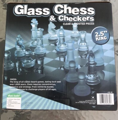 New Cardinal Glass Chess and Checkers Set with 9" Glass Board Frosted Pieces  - Image 1 of 3