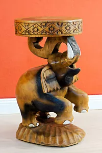 Holz Beistelltisch Elefant 50cm Holztisch Nachttisch Massivholz Hocker Tisch neu - Bild 1 von 10