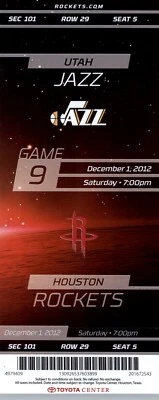 Utah Jazz  vs Houston Rockets 12/1/2012 Ticket - James Harden 18 Points - Image 1 of 2