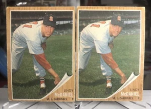 1962 Topps Lindy McDaniel LOT (2) St. Louis Cardinals #522 VG/VGEX - Picture 1 of 4