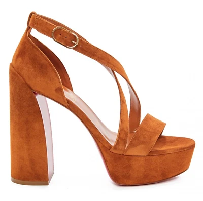 Christian Louboutin Movida Sandalia 130 Foxy Marrón Gamuza Plataforma Tacón Bomba 37 Foto 1 de 4