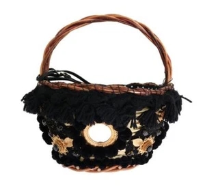 Dolce & Gabbana Beige Straw Snakeskin Pom Pom Crystal AGNESE Bag - Picture 1 of 11