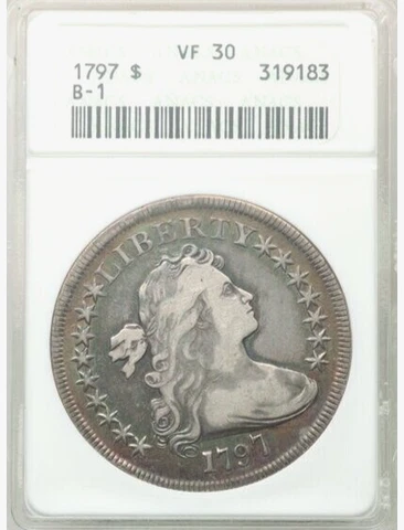 1797 $1 Draped Bust Small Eagle 9 x 7 stars ANACS VF 30 Cover
