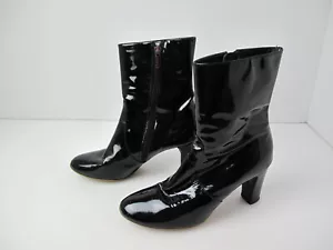 Aquatalia black patent leather ankle bootie shoe Size 9.5 Made in Italy - Picture 1 of 9