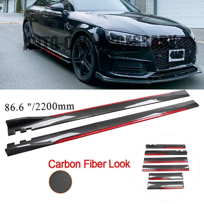 Carbon Fiber Look 86.6" Side Skirt Extension Spoiler Splitter For AUDI A4-6 Q3-7 - Imagem 1 de 4