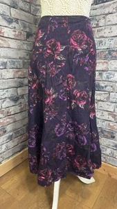 Marks & Spencer Womens Floral Needlecord Corduroy Purple A-Line Skirt Size UK 12 - Picture 1 of 9