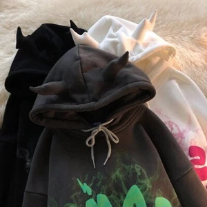 Y2K Angel Ears Hoodies Sweatshirt Women Graffiti Monster Bubble Anime Long Sleev - Picture 1 of 6