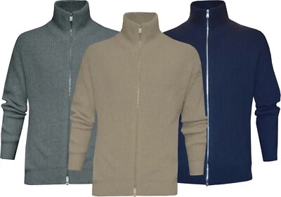 Zip Up Cardigan Knitted Plain Funnel Neck 100% Cotton Ex Store with Two Way Zip - Image 1 of 4
