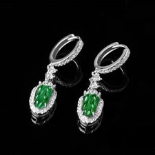 Certified Grade A Natural Green Jade jadeite 925 Silver Leaf Fashion Earrings