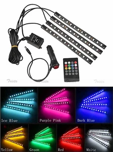 4x 12 LED 7 Colors RGB Vehicles Music Control LED Strip Lights Car Interior New - Picture 1 of 9