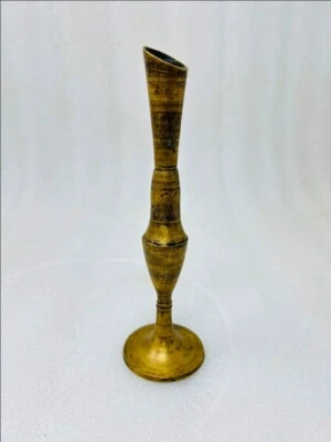 Vintage Brass Hand Forged Vase Pot Old Original Brass Table Top Floral Pot - Image 1 of 4