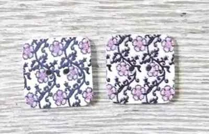 square wood sewing buttons 2 holes black pink 1/2 inch 2pc USA - Picture 1 of 2