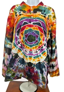 New Hand Tie Dyed Women's 3XL Cotton Hippy Multicolor Pullover Long Sleeve Top - Picture 1 of 13