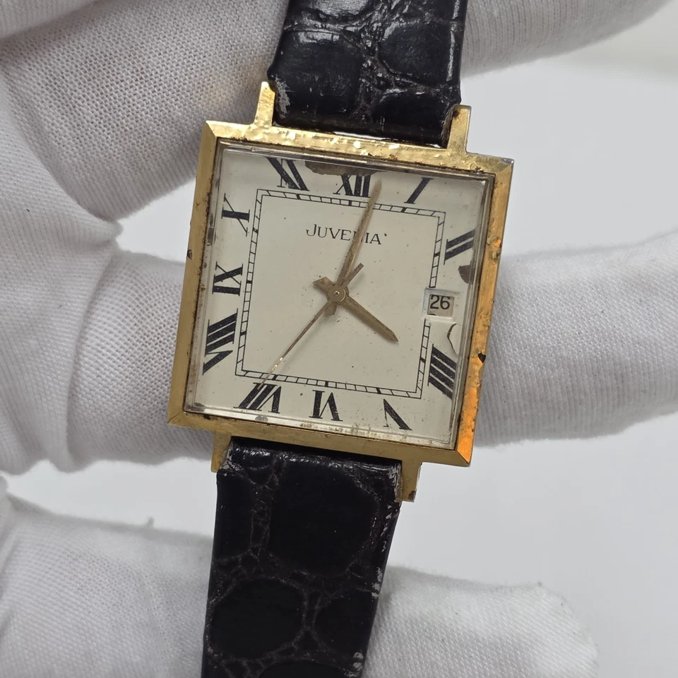 Reloj Vintage Juvenia Suizo Cuerda Manual Vestido Tann Esfera Fecha Romana 17 Joyas Foto 1 de 4