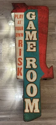 Знак игровой комнаты шатер играть на свой страх и риск двусторонний 25» винтажный вид читать! - Изображение 1 из 4