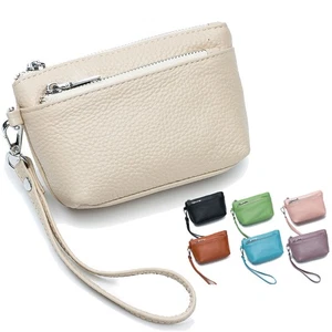 Mujeres Pequeño Cuero Genuino Cremallera Monedero Tarjeta Cambio Cartera Muñequera Bolso de Mano - Imagen 1 de 18