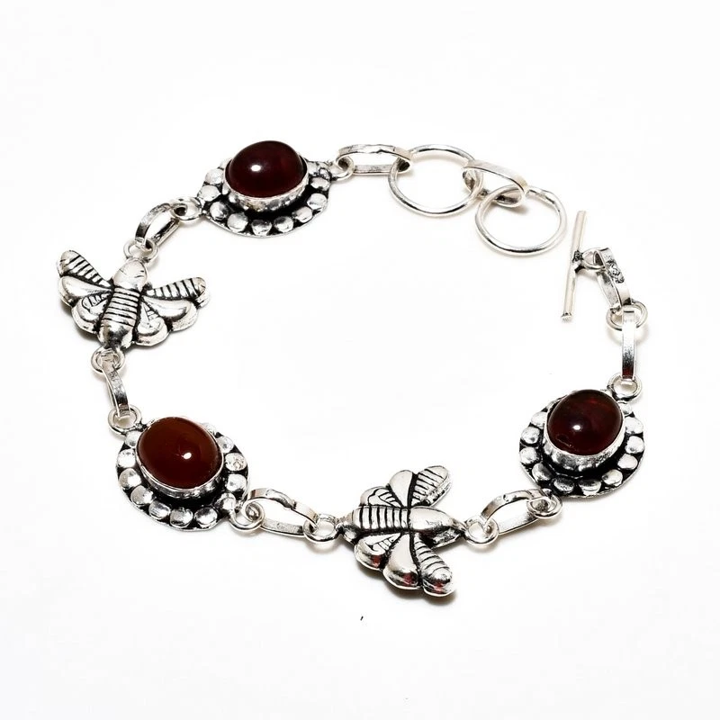 Carnelian Gemstone Handmade 925 Silver Plated Jewelry Bracelet 6-8" Foto 1 de 1