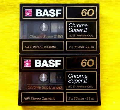 2x BASF Chrome Super II 60 Cassette Tapes 1988-1989 + OVP + SEALED + - Image 1 of 2